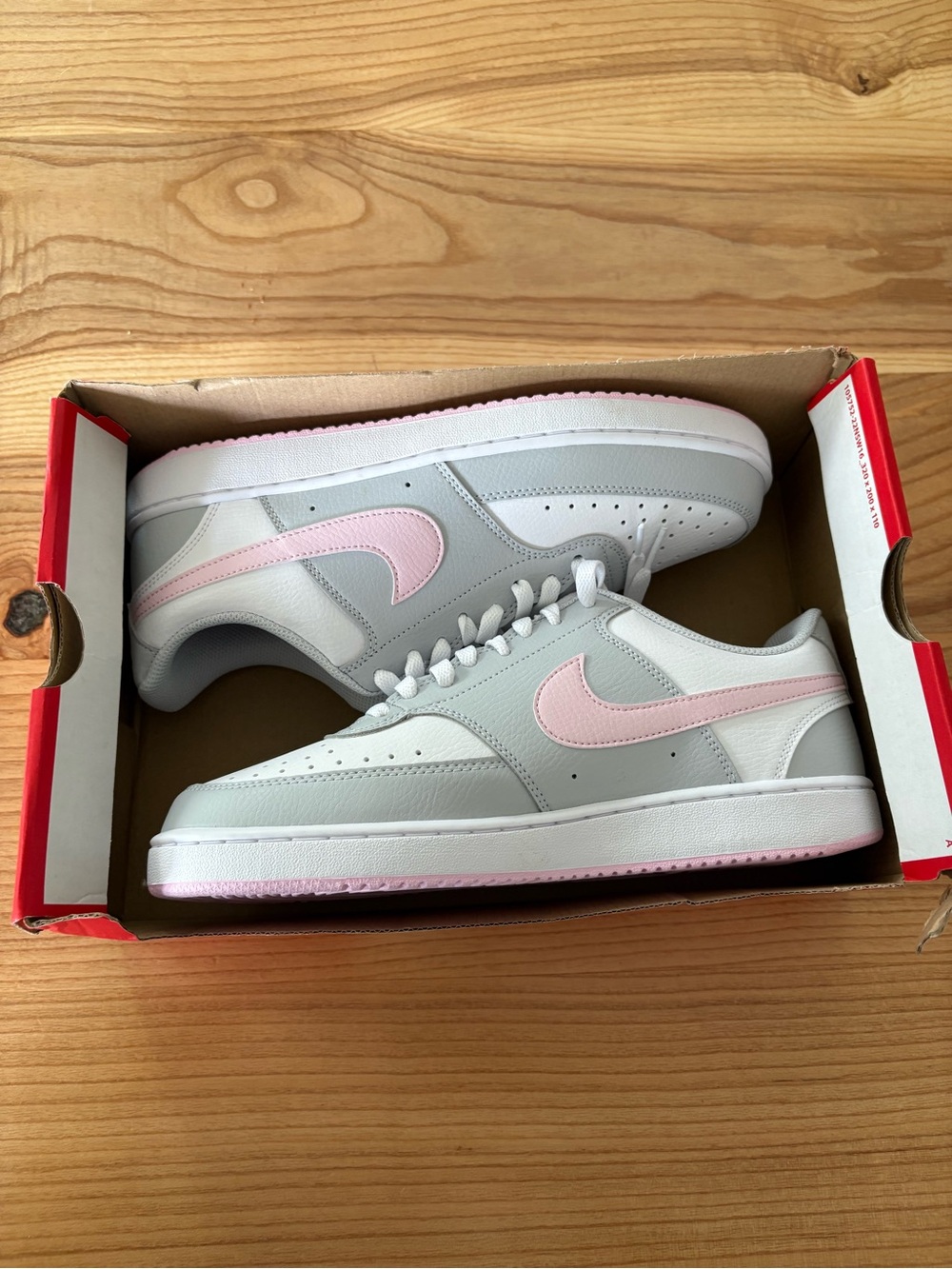 Nike Women’s Nike Court Low-Top Sneakers in Light Gray and Pale Pink